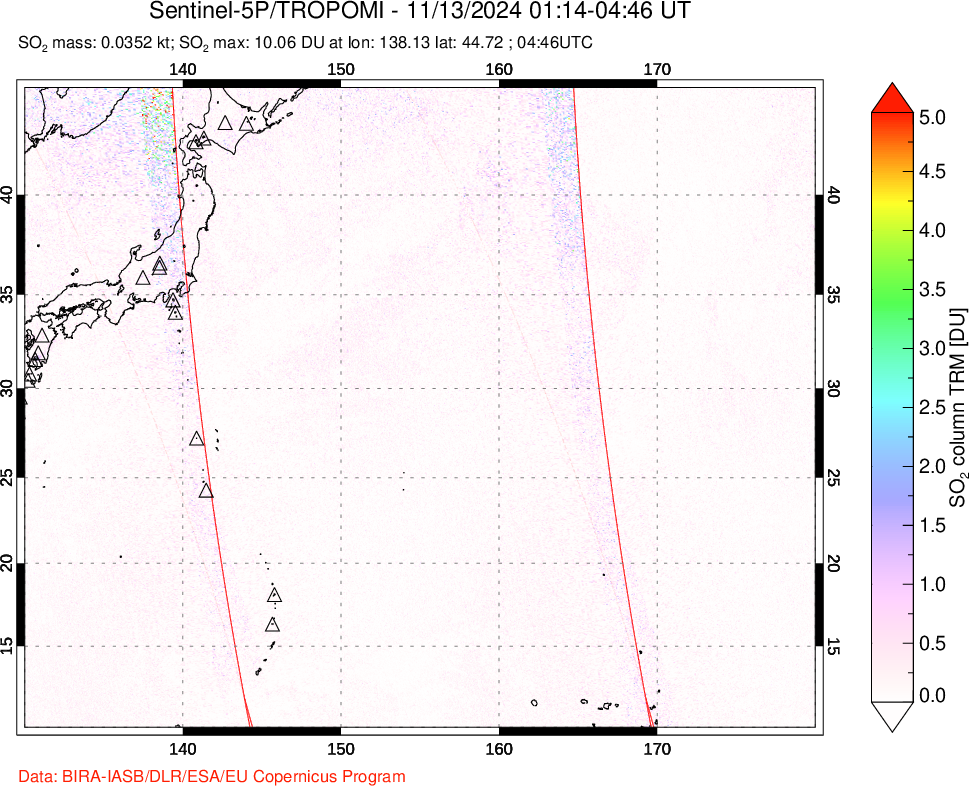 A sulfur dioxide image over Western Pacific on Nov 13, 2024.