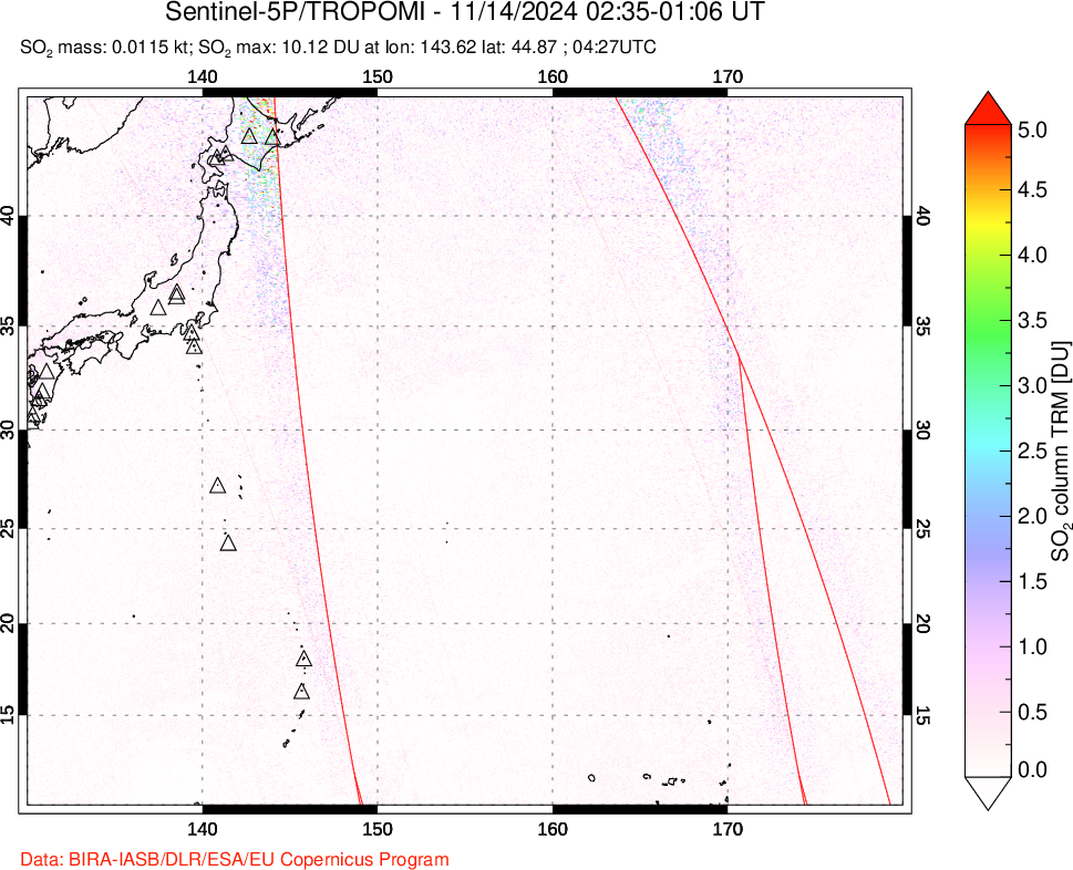 A sulfur dioxide image over Western Pacific on Nov 14, 2024.