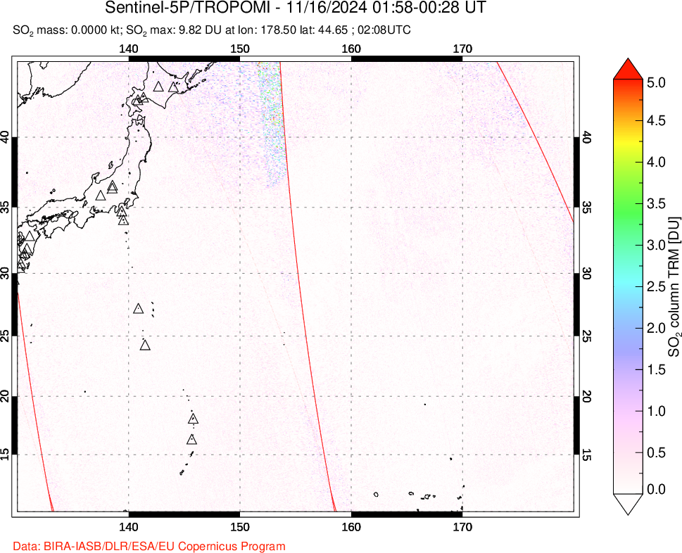 A sulfur dioxide image over Western Pacific on Nov 16, 2024.