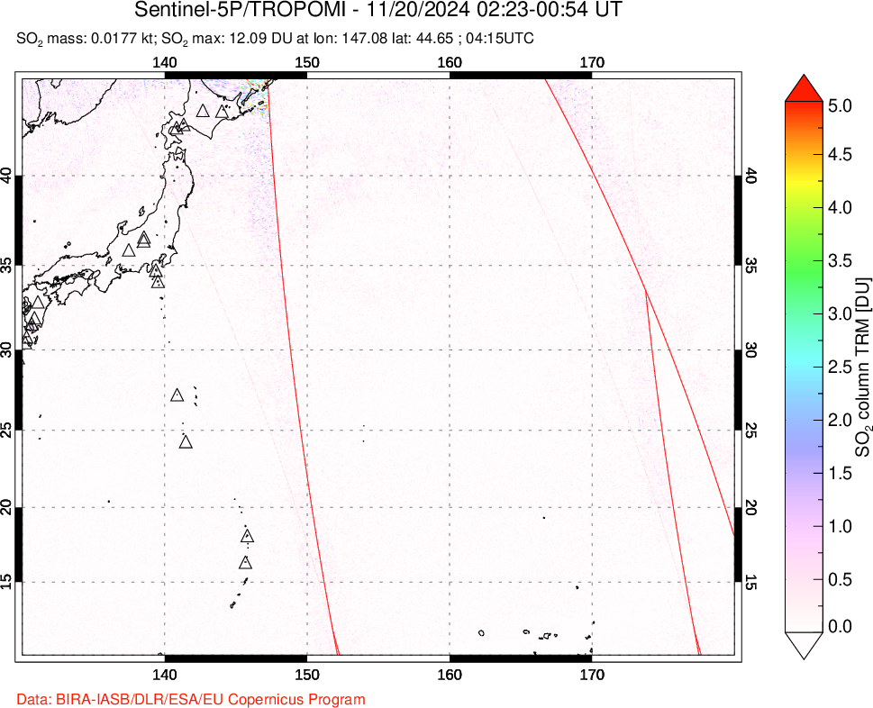 A sulfur dioxide image over Western Pacific on Nov 20, 2024.