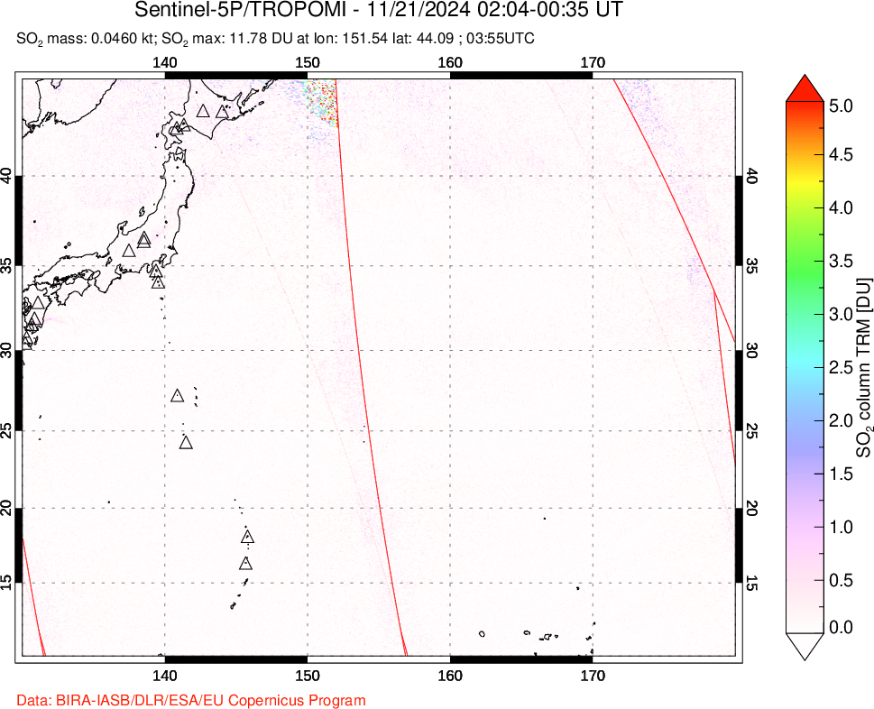 A sulfur dioxide image over Western Pacific on Nov 21, 2024.