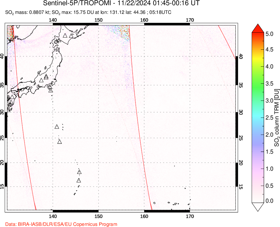 A sulfur dioxide image over Western Pacific on Nov 22, 2024.