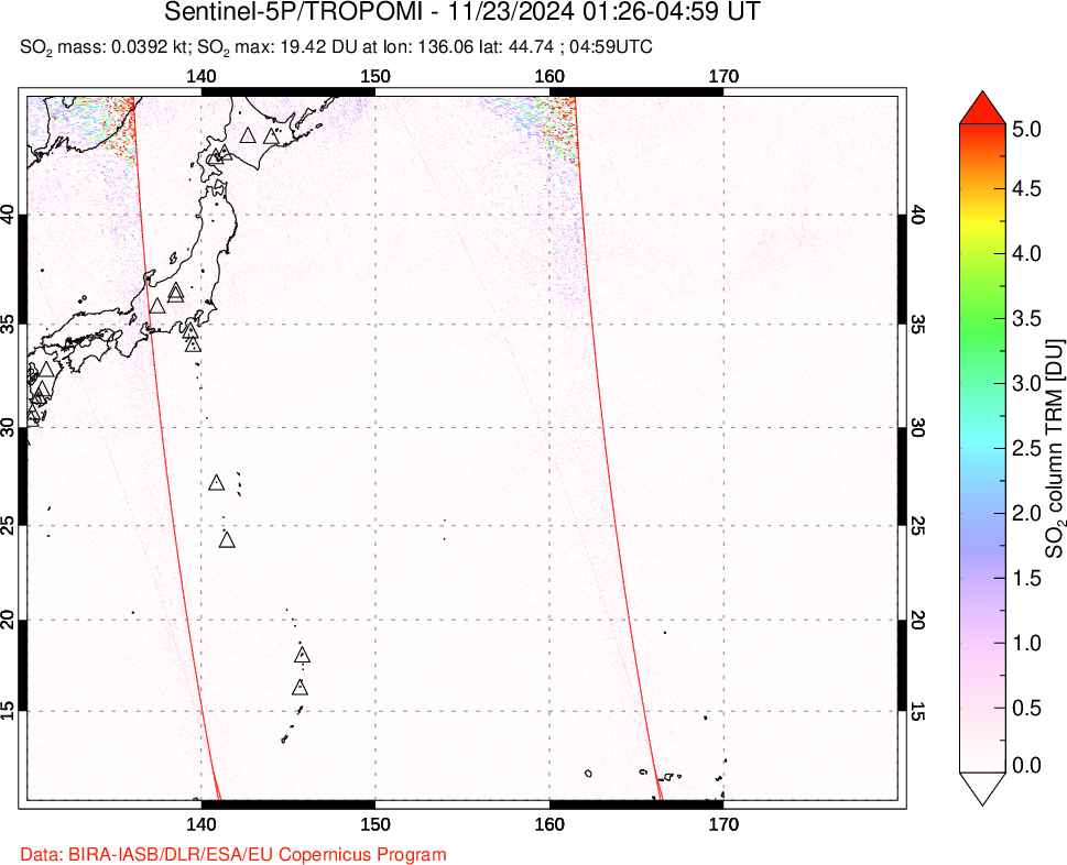 A sulfur dioxide image over Western Pacific on Nov 23, 2024.