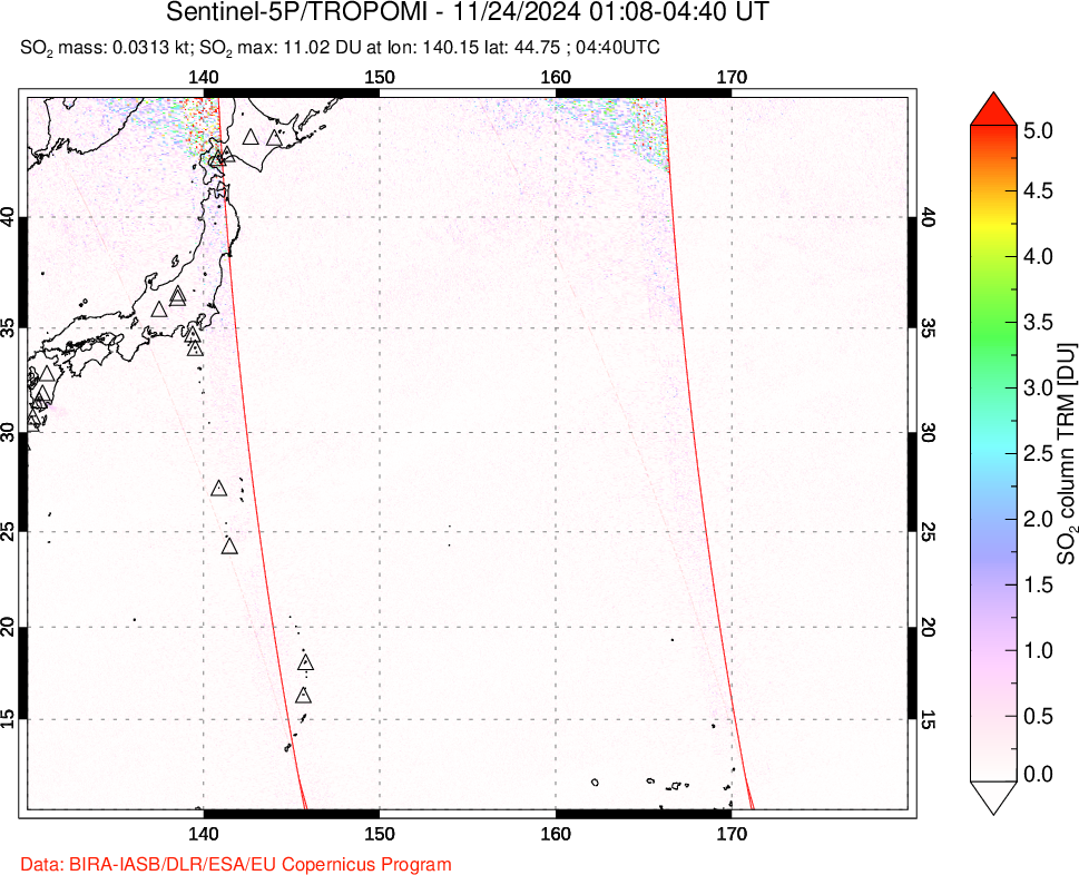 A sulfur dioxide image over Western Pacific on Nov 24, 2024.