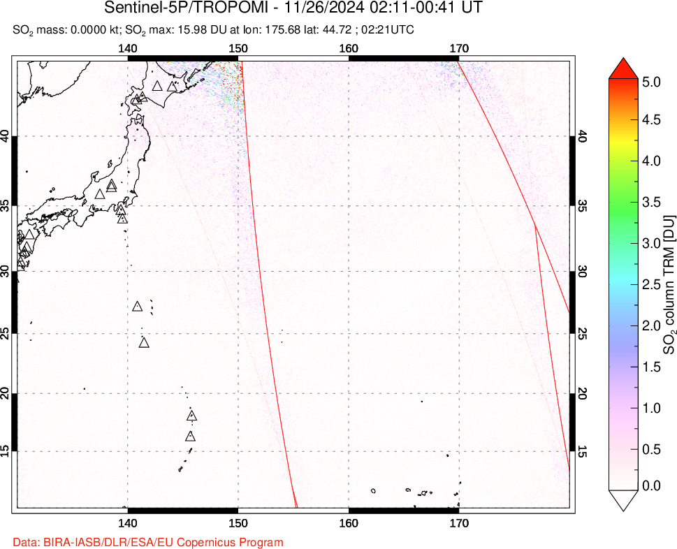 A sulfur dioxide image over Western Pacific on Nov 26, 2024.