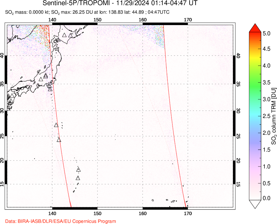 A sulfur dioxide image over Western Pacific on Nov 29, 2024.