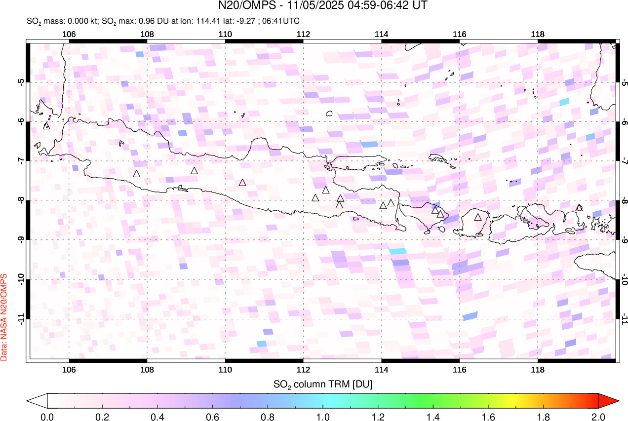 A sulfur dioxide image over Java, Indonesia on Nov 05, 2025.