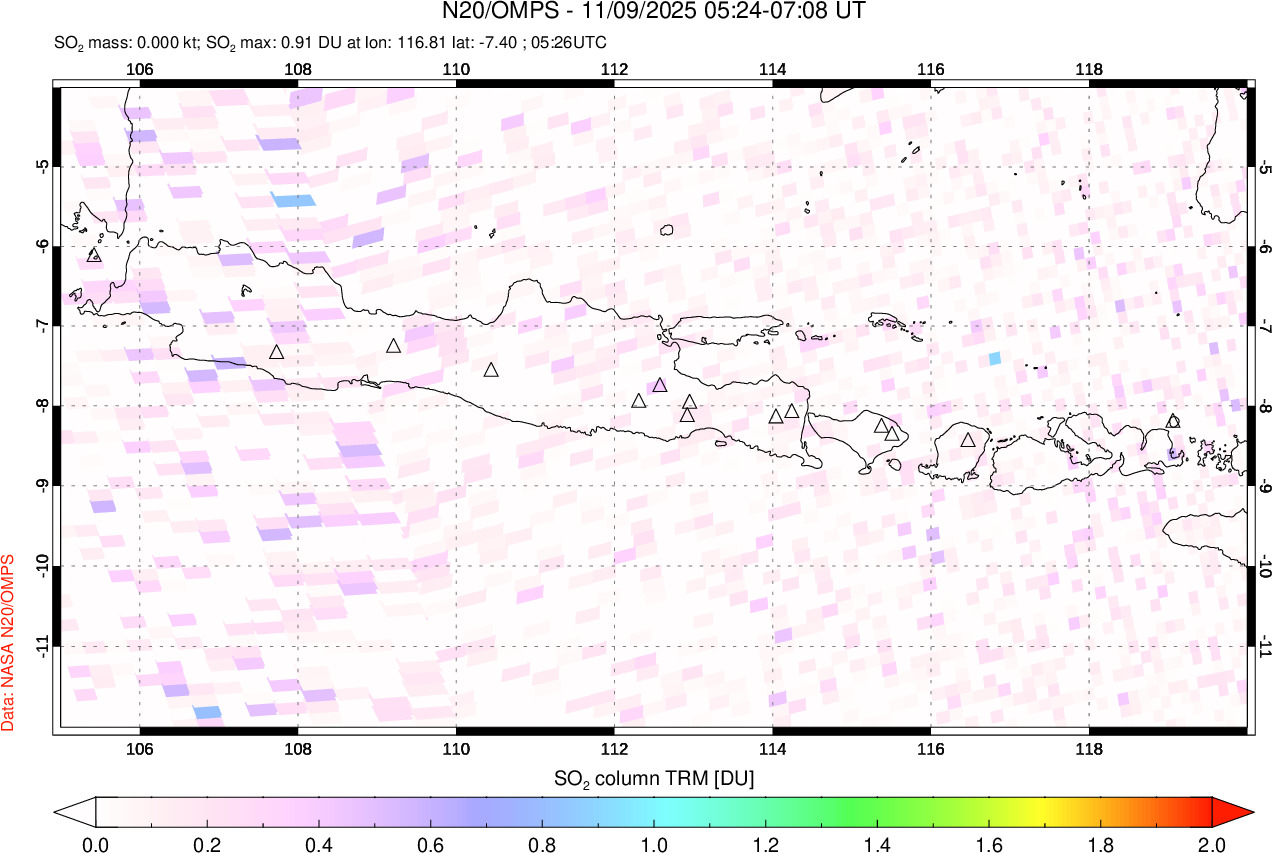 A sulfur dioxide image over Java, Indonesia on Nov 09, 2025.