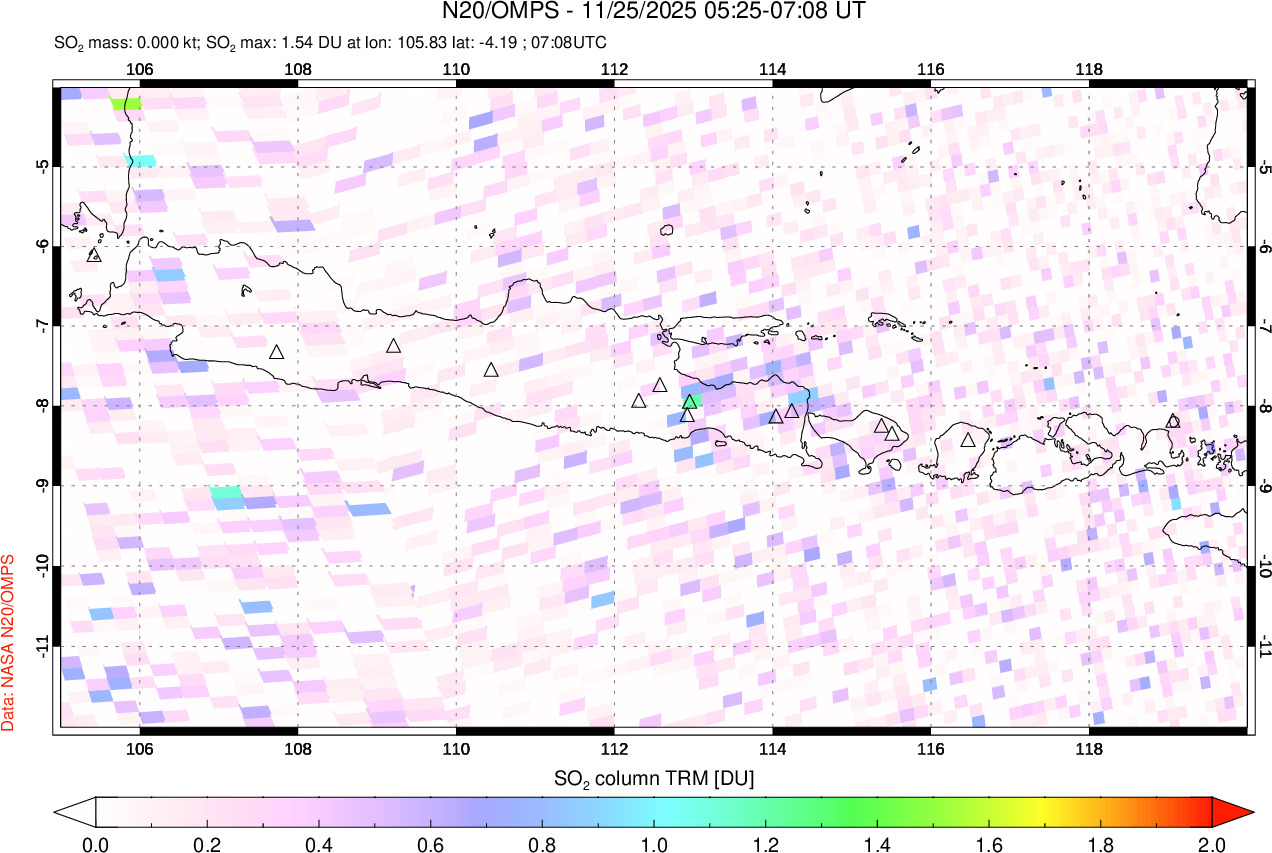 A sulfur dioxide image over Java, Indonesia on Nov 25, 2025.