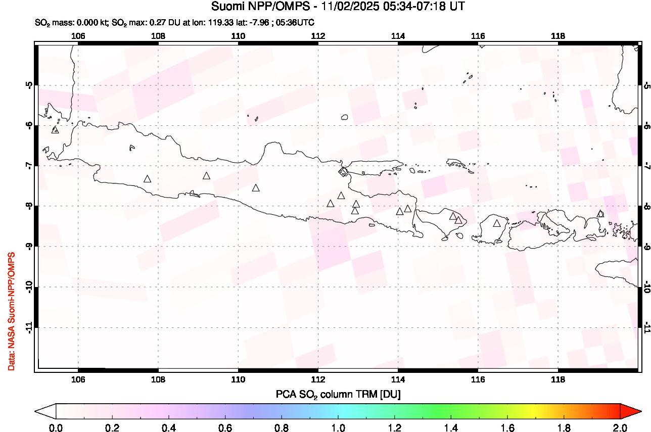 A sulfur dioxide image over Java, Indonesia on Nov 02, 2025.