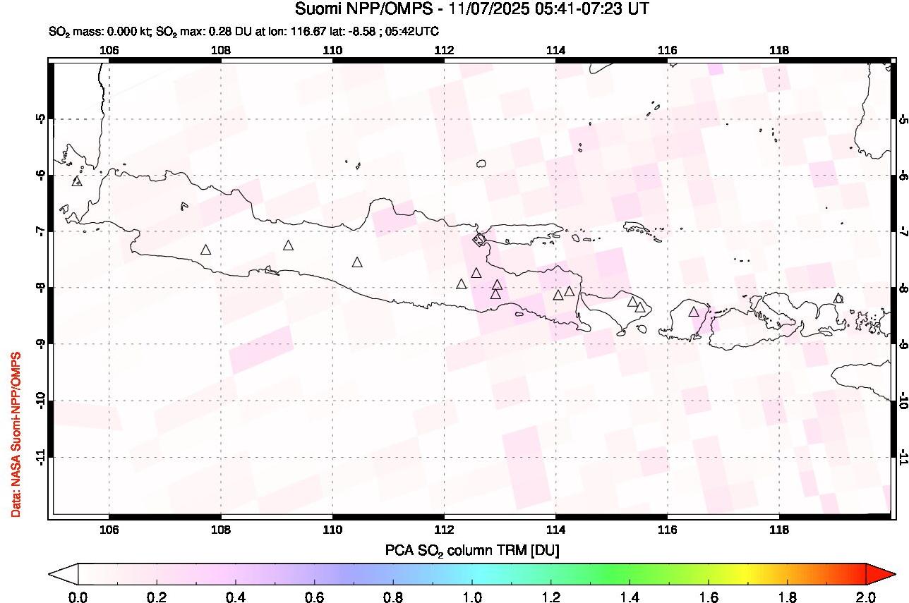 A sulfur dioxide image over Java, Indonesia on Nov 07, 2025.