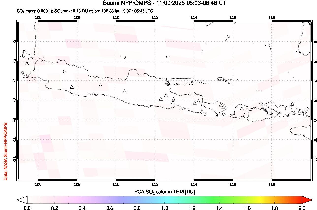 A sulfur dioxide image over Java, Indonesia on Nov 09, 2025.