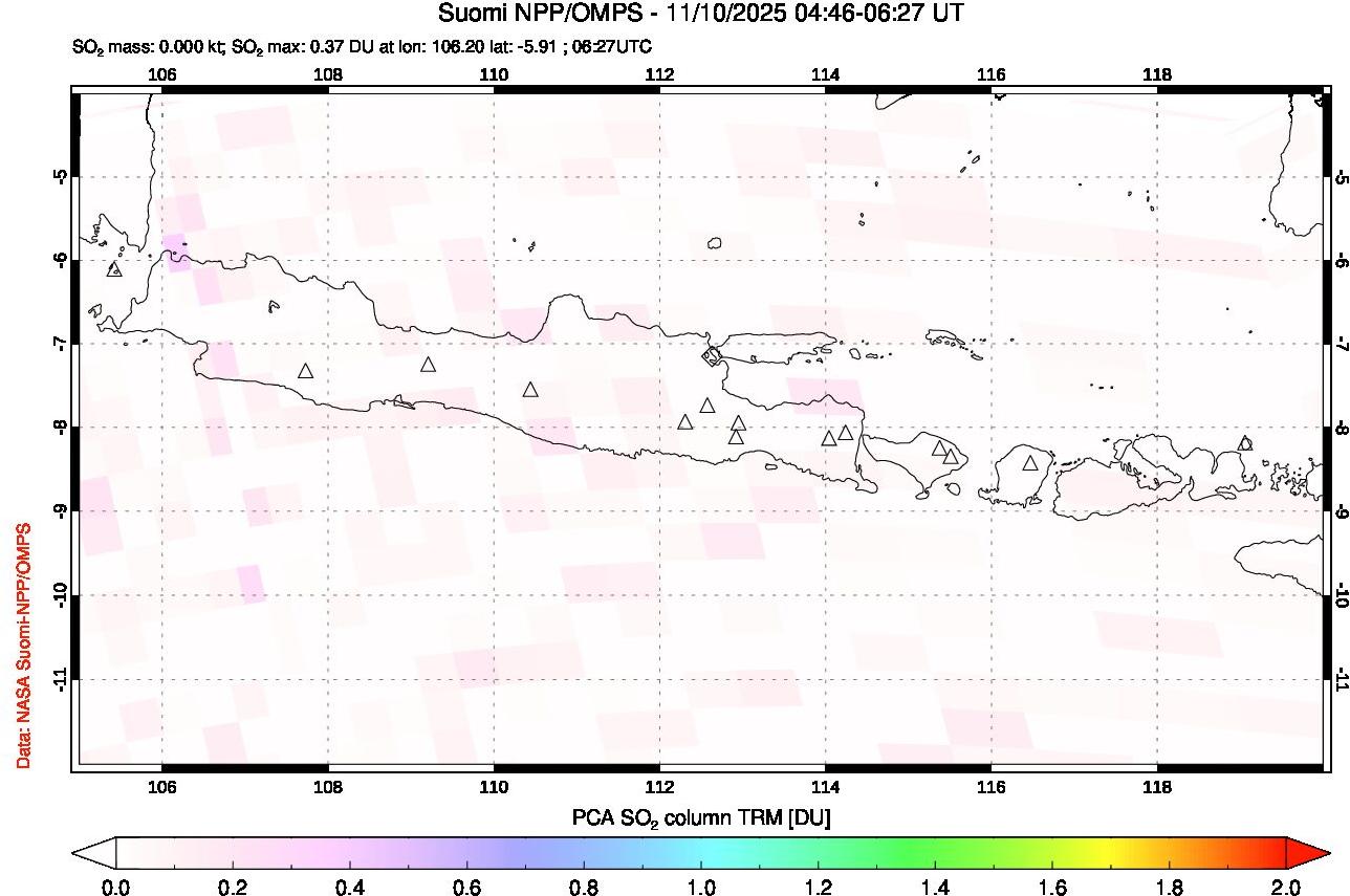A sulfur dioxide image over Java, Indonesia on Nov 10, 2025.