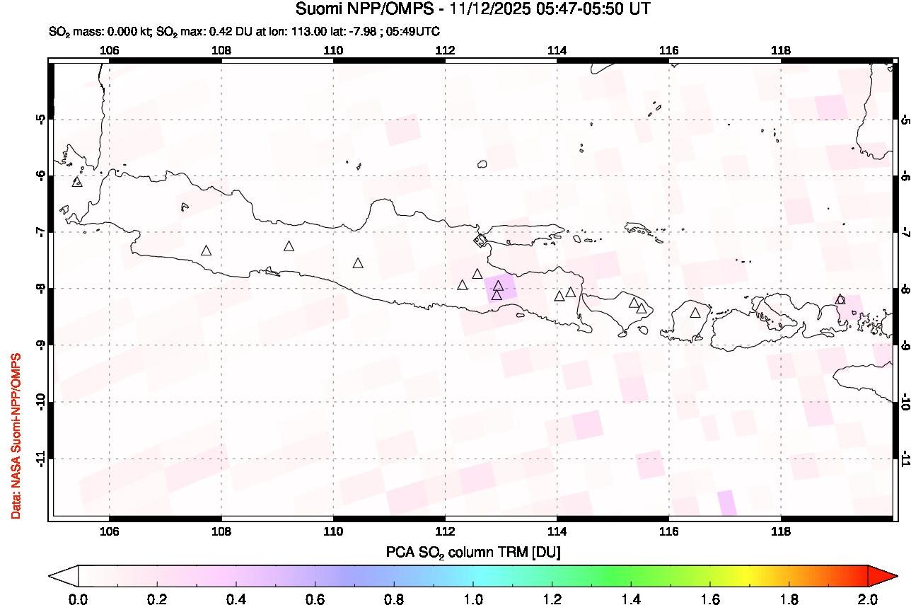 A sulfur dioxide image over Java, Indonesia on Nov 12, 2025.