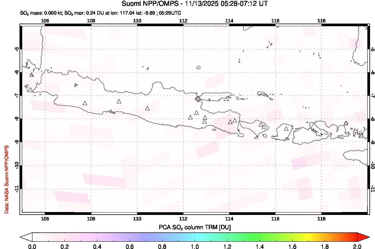 A sulfur dioxide image over Java, Indonesia on Nov 13, 2025.