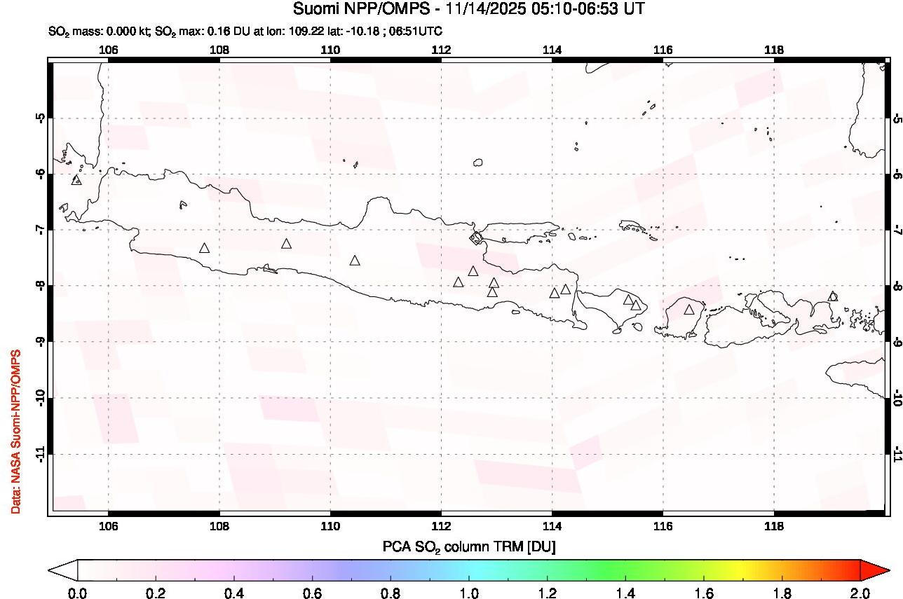 A sulfur dioxide image over Java, Indonesia on Nov 14, 2025.