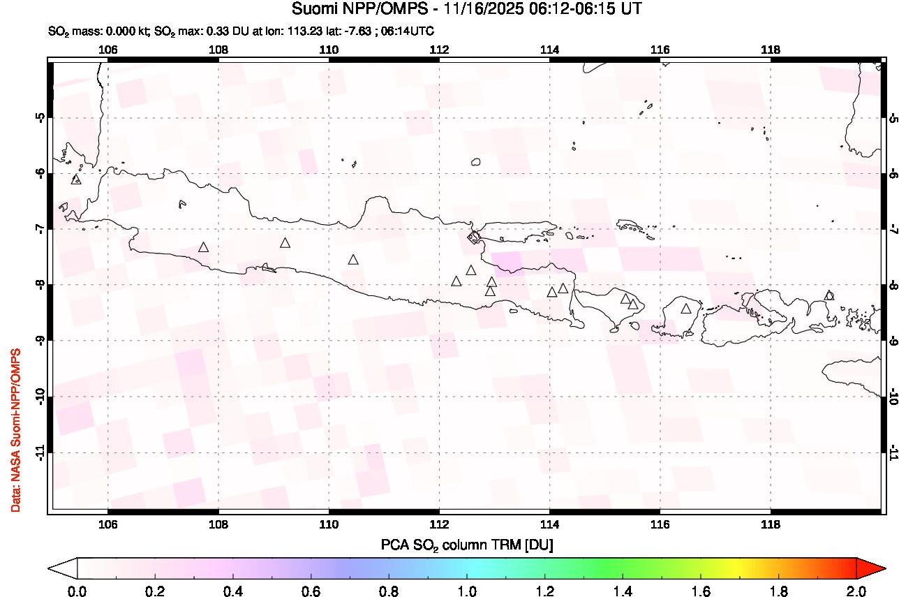 A sulfur dioxide image over Java, Indonesia on Nov 16, 2025.