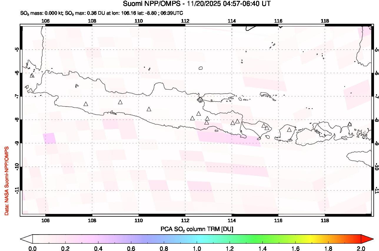 A sulfur dioxide image over Java, Indonesia on Nov 20, 2025.