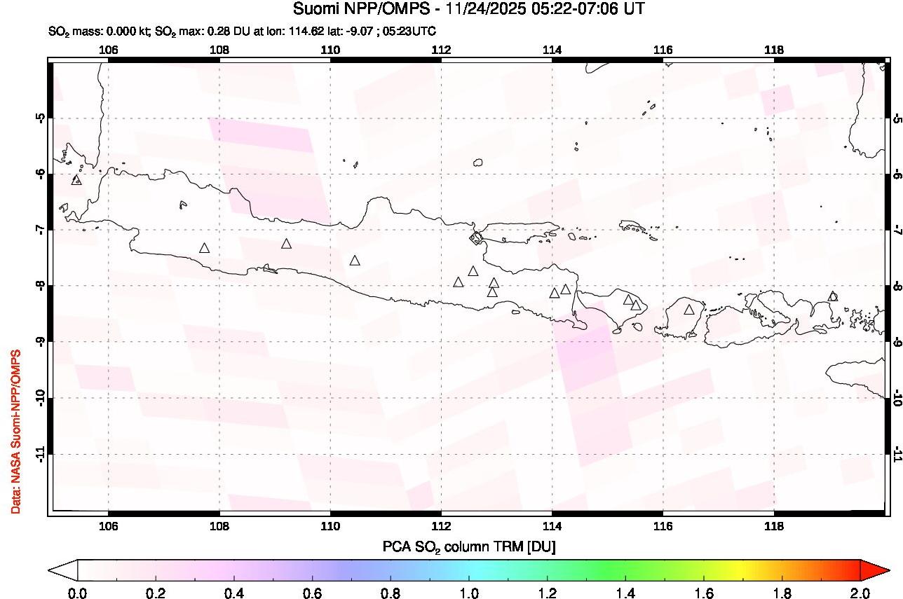 A sulfur dioxide image over Java, Indonesia on Nov 24, 2025.