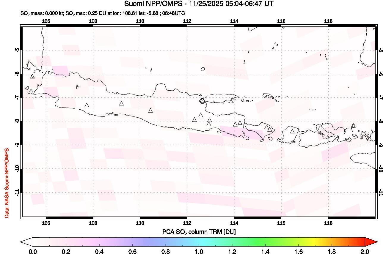 A sulfur dioxide image over Java, Indonesia on Nov 25, 2025.
