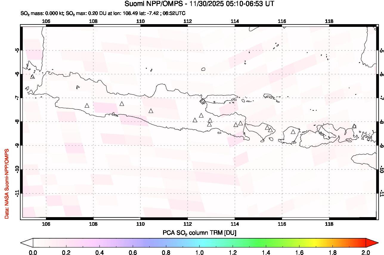 A sulfur dioxide image over Java, Indonesia on Nov 30, 2025.