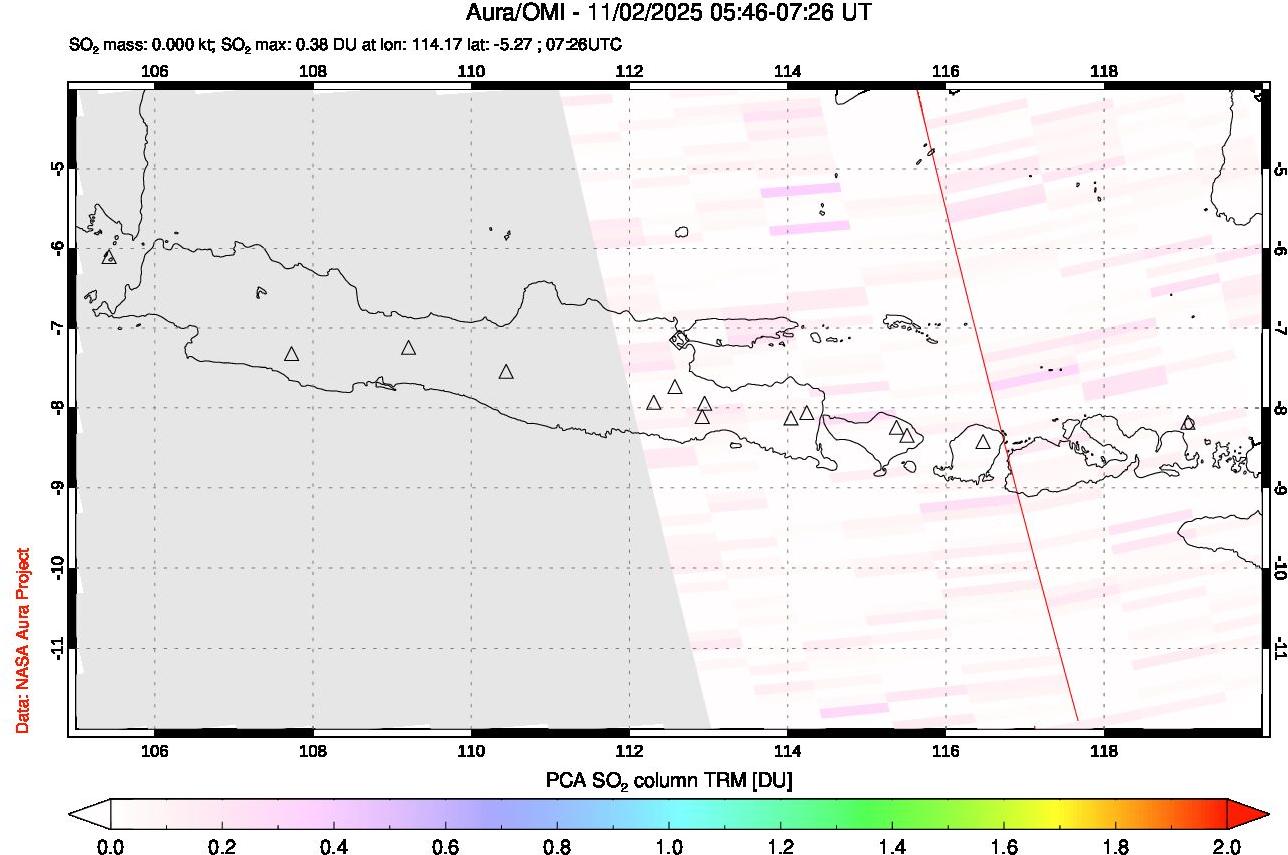 A sulfur dioxide image over Java, Indonesia on Nov 02, 2025.