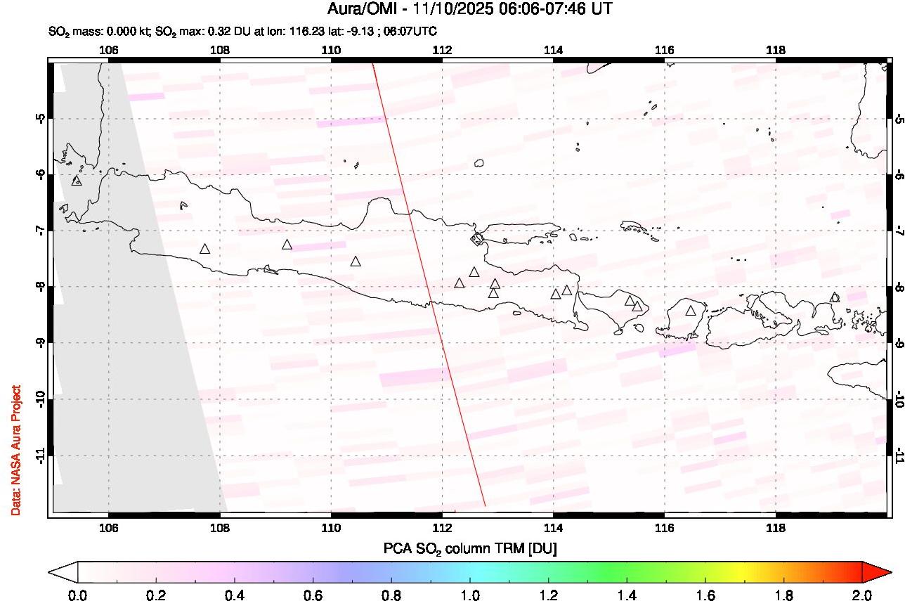 A sulfur dioxide image over Java, Indonesia on Nov 10, 2025.