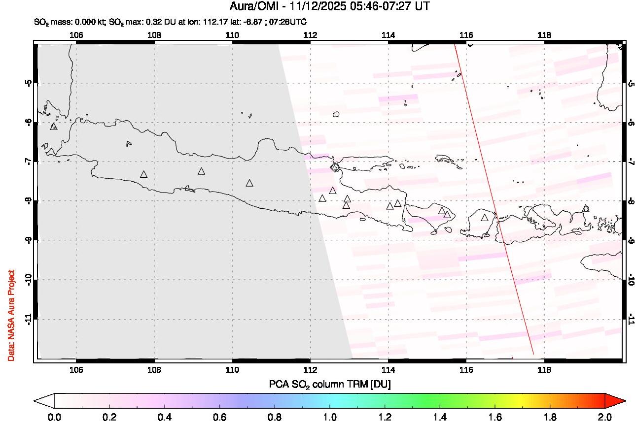 A sulfur dioxide image over Java, Indonesia on Nov 12, 2025.