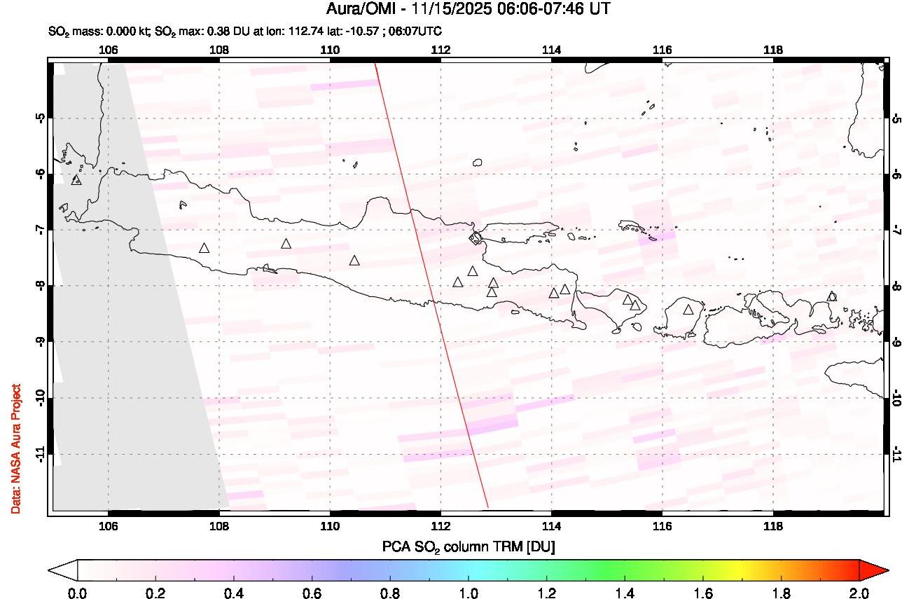 A sulfur dioxide image over Java, Indonesia on Nov 15, 2025.