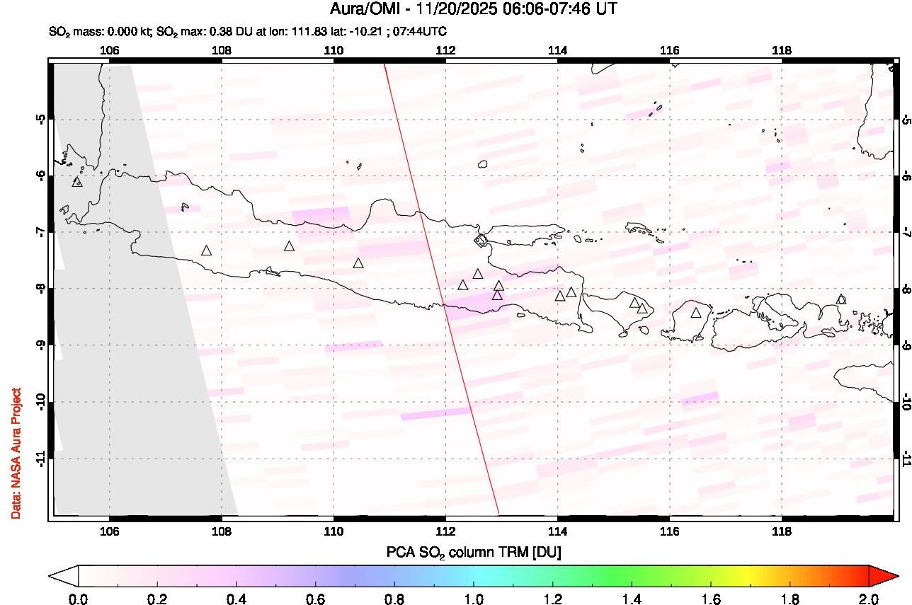 A sulfur dioxide image over Java, Indonesia on Nov 20, 2025.