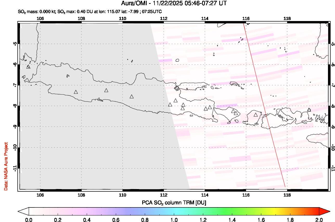 A sulfur dioxide image over Java, Indonesia on Nov 22, 2025.