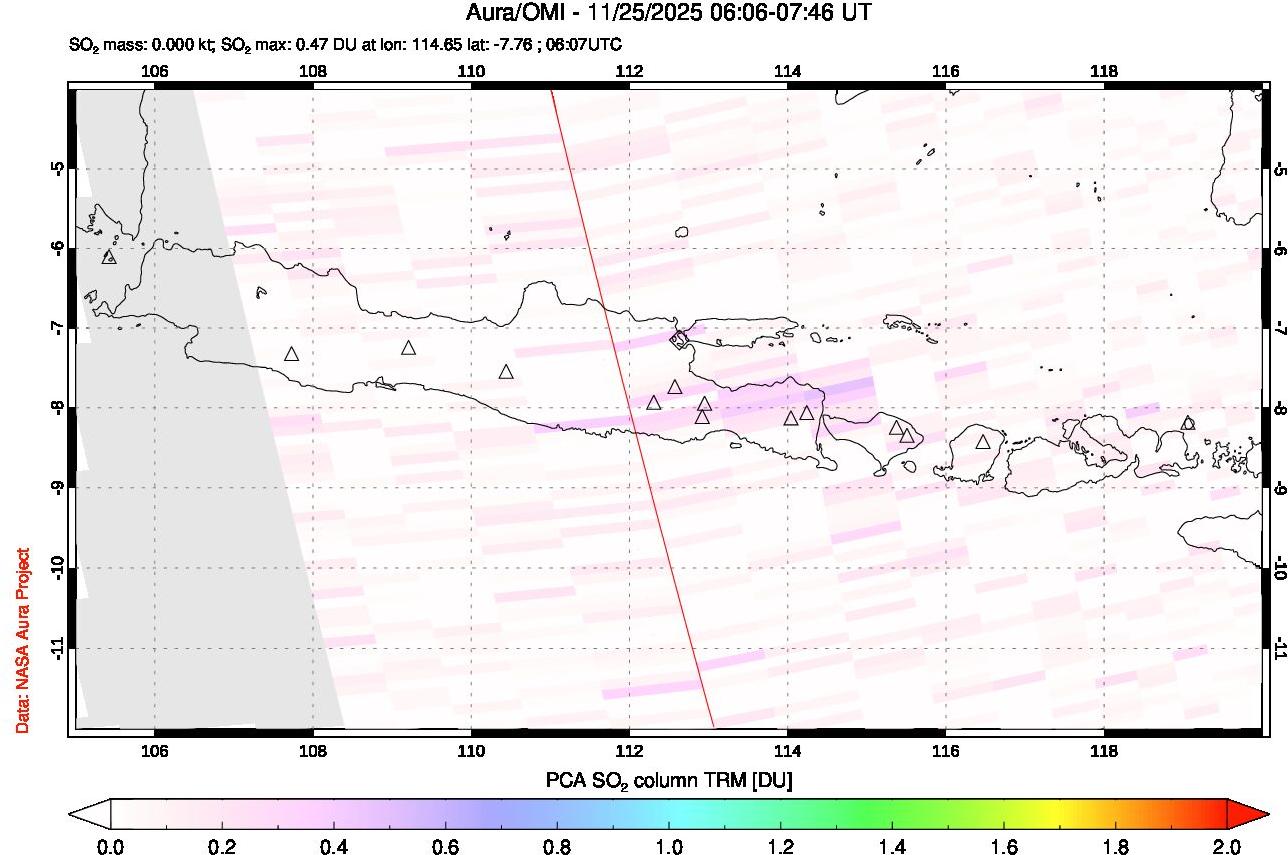 A sulfur dioxide image over Java, Indonesia on Nov 25, 2025.