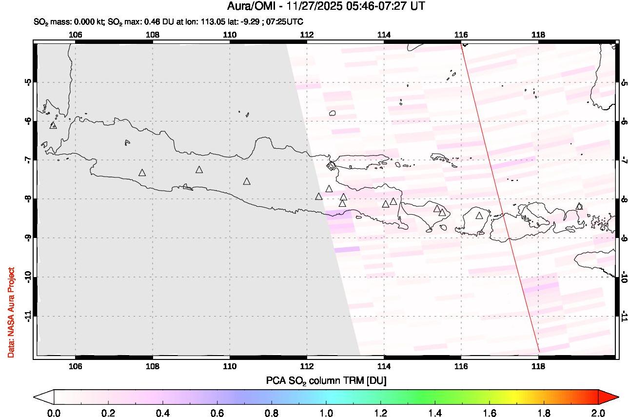 A sulfur dioxide image over Java, Indonesia on Nov 27, 2025.