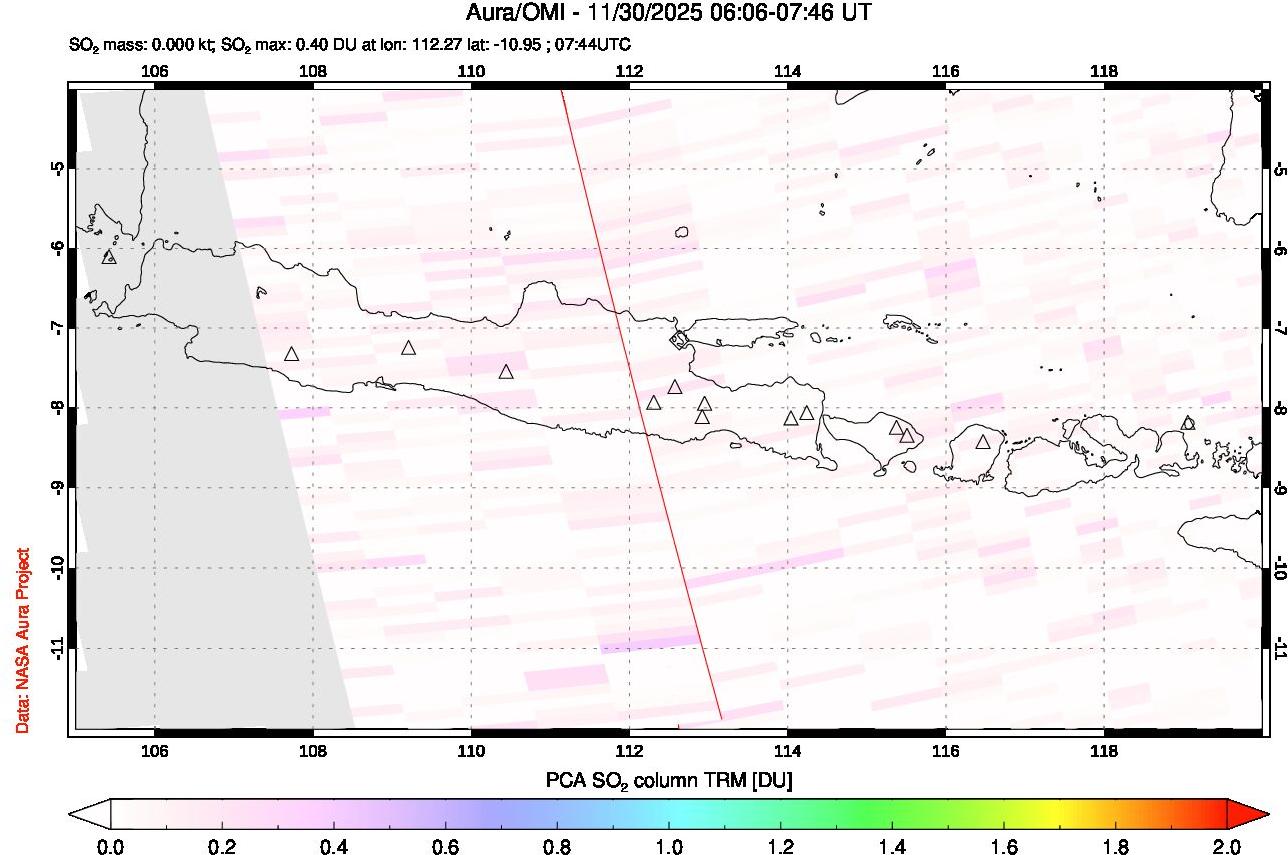 A sulfur dioxide image over Java, Indonesia on Nov 30, 2025.
