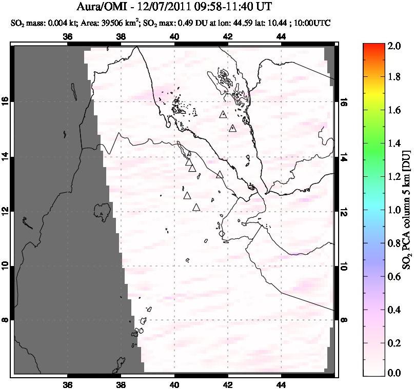 A sulfur dioxide image over Afar and southern Red Sea on Dec 07, 2011.