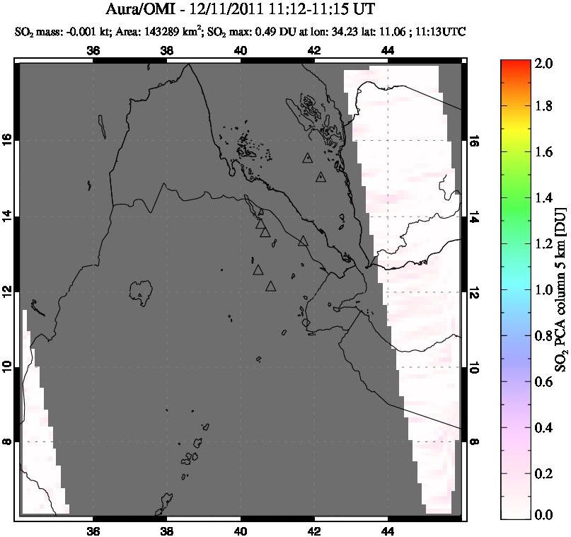 A sulfur dioxide image over Afar and southern Red Sea on Dec 11, 2011.