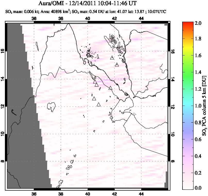A sulfur dioxide image over Afar and southern Red Sea on Dec 14, 2011.