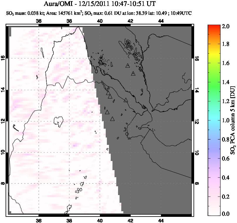 A sulfur dioxide image over Afar and southern Red Sea on Dec 15, 2011.