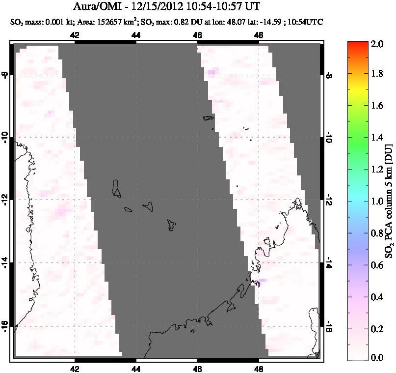 A sulfur dioxide image over Comoro Islands on Dec 15, 2012.