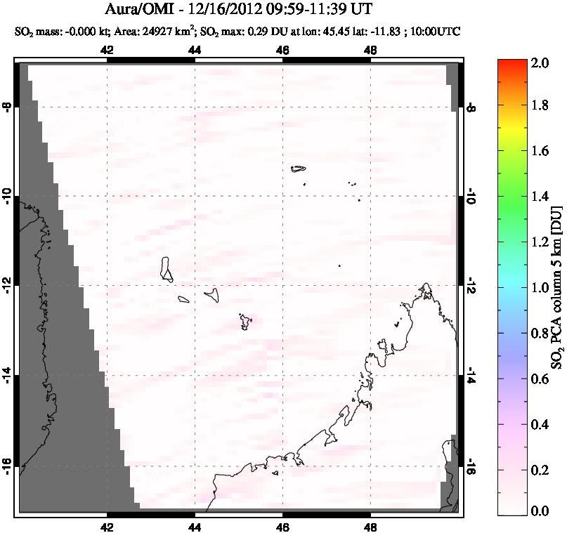 A sulfur dioxide image over Comoro Islands on Dec 16, 2012.