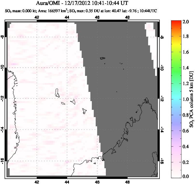 A sulfur dioxide image over Comoro Islands on Dec 17, 2012.