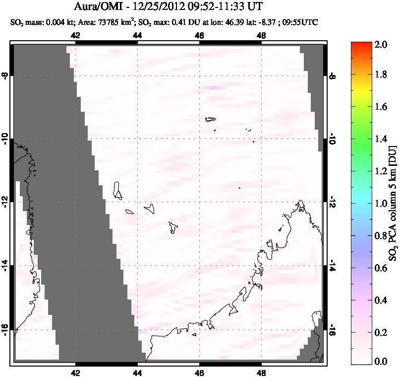 A sulfur dioxide image over Comoro Islands on Dec 25, 2012.