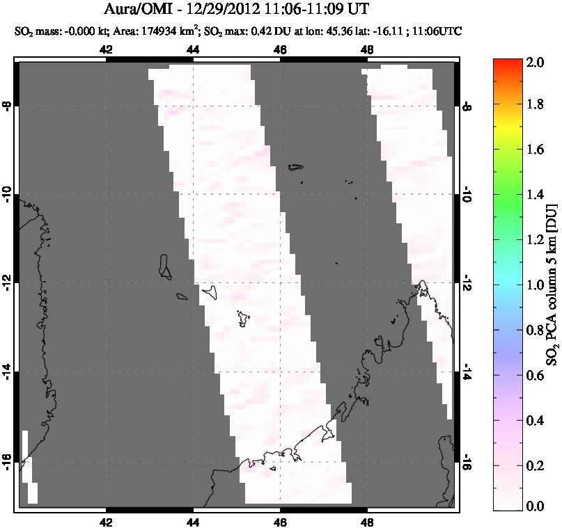 A sulfur dioxide image over Comoro Islands on Dec 29, 2012.