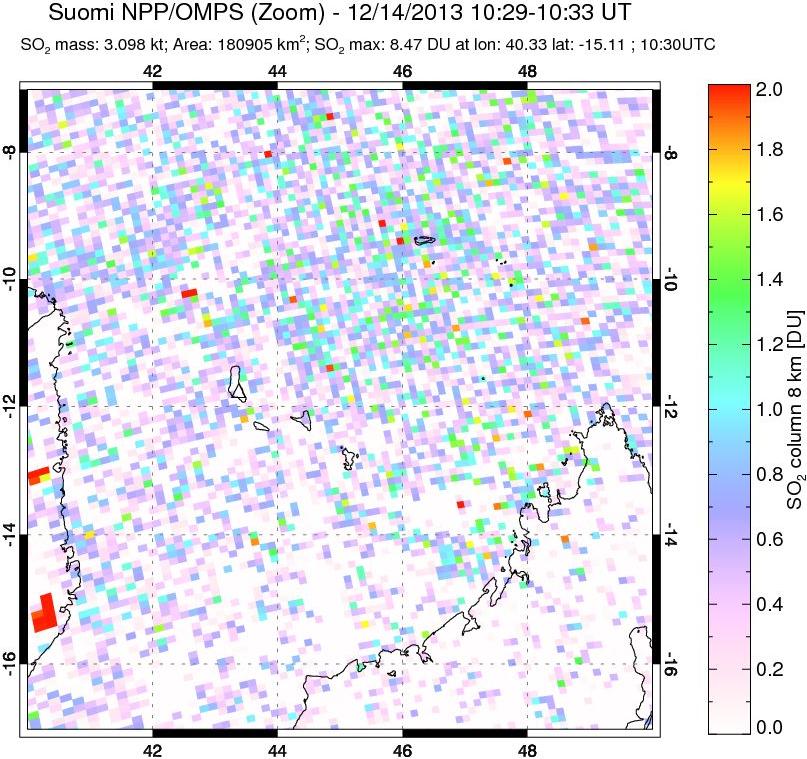 A sulfur dioxide image over Comoro Islands on Dec 14, 2013.