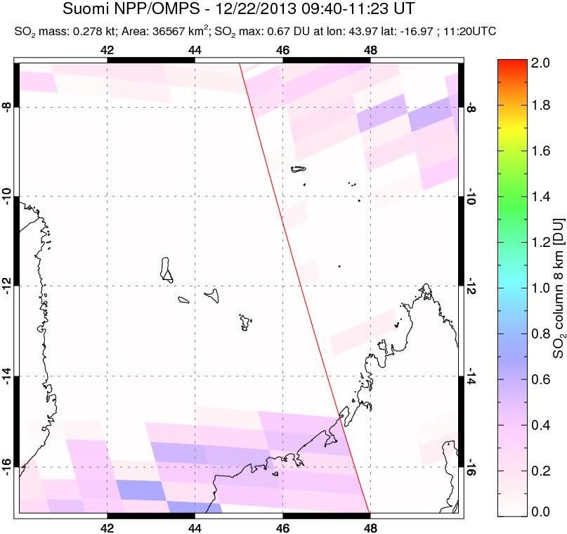 A sulfur dioxide image over Comoro Islands on Dec 22, 2013.