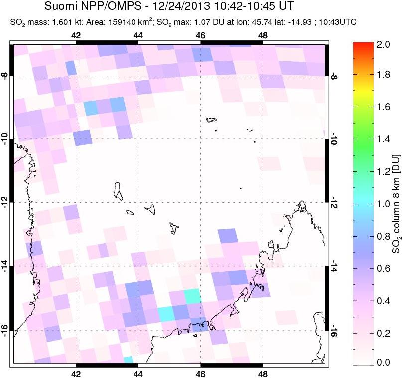 A sulfur dioxide image over Comoro Islands on Dec 24, 2013.