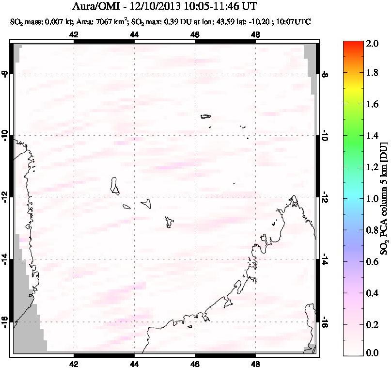 A sulfur dioxide image over Comoro Islands on Dec 10, 2013.