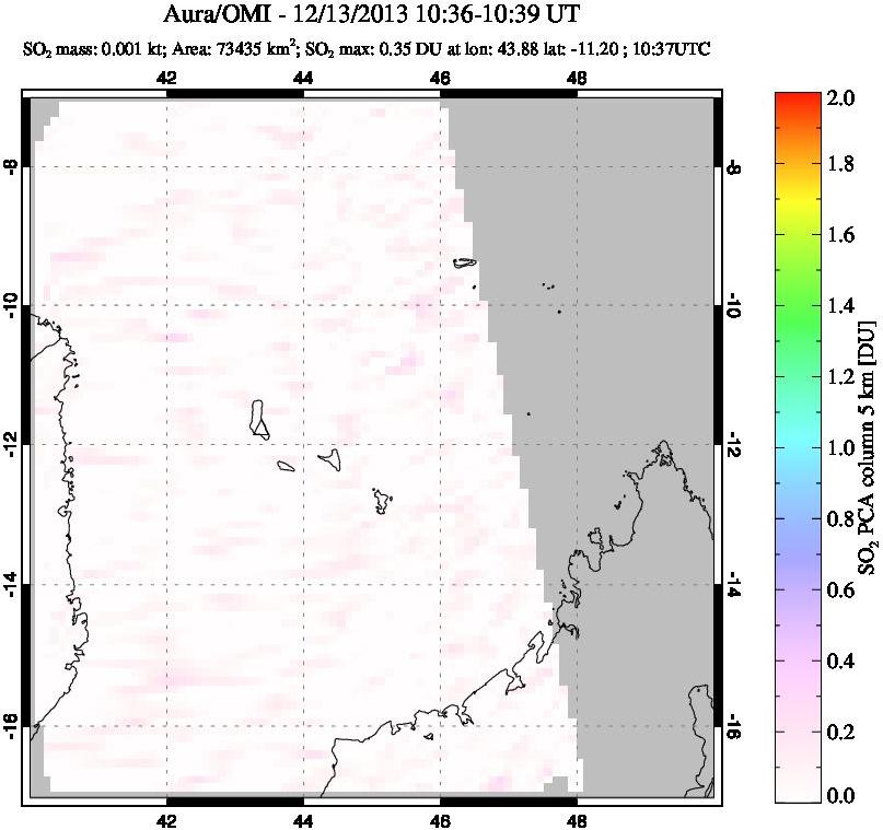 A sulfur dioxide image over Comoro Islands on Dec 13, 2013.