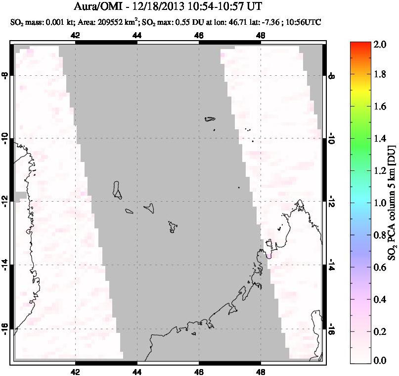 A sulfur dioxide image over Comoro Islands on Dec 18, 2013.