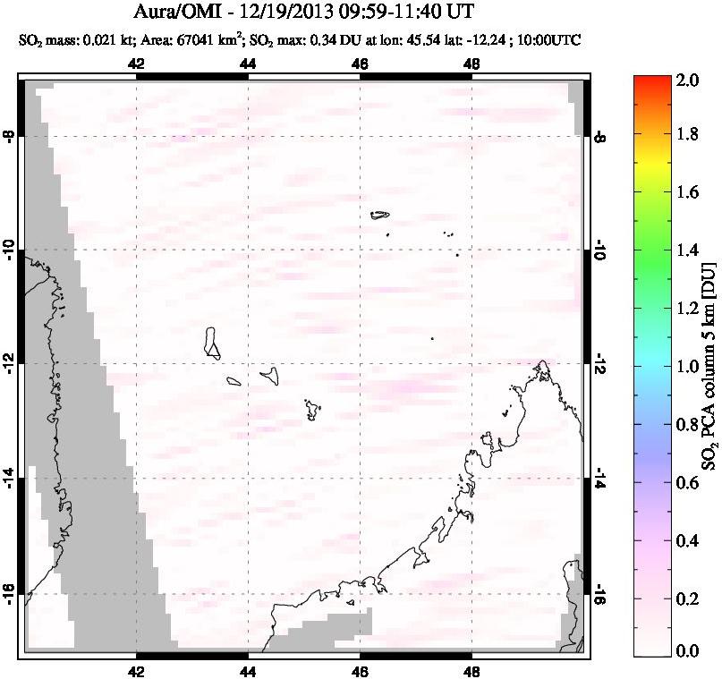 A sulfur dioxide image over Comoro Islands on Dec 19, 2013.
